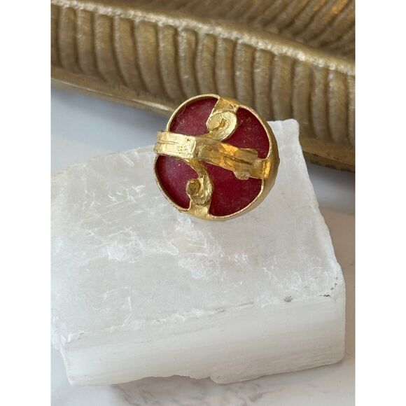Strawberry Quartz Gold Plated Adjustable Ring - Picture 3 of 6